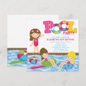 Brunette Girl Birthday Pool Kaart (Voorkant / Achterkant)