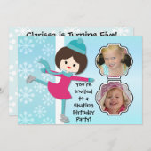 Brunette Girl Birthday Skating Party Invitation Kaart (Voorkant / Achterkant)