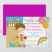 Brunette Girl Bowling Birthday Party Kaart (Voorkant / Achterkant)