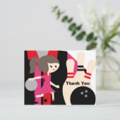 Brunette Girl Bowling Merci d'anniversaire Carte p (Debout devant)