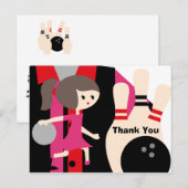 Brunette Girl Bowling Merci d'anniversaire Carte p (Devant / Derrière)