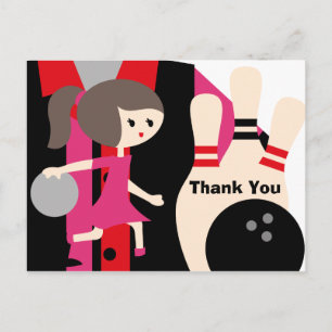 Brunette Girl Bowling Verjaardag Bedankt Briefkaar Briefkaart