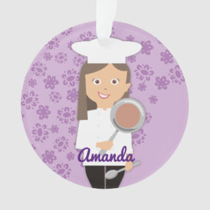 Brunette girl chef pet die pan gepersonaliseerd fr ornament