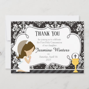 Brunette Girl First Community Damask Bedankkaart