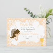 Brunette Girl First Community Damask Bedankkaart (Staand voorkant)