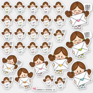 Brunette Girl Happy Mail Stickers
