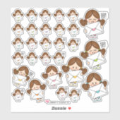 Brunette Girl Happy Mail Stickers (Feuille)