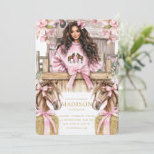 Brunette Girl Horse Birthday Invitation (Debout devant)