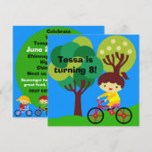 Brunette Girl on Bicycle Invitation d'anniversaire (Devant / Derrière)
