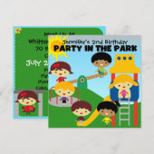 Brunette Girl Party dans le parc Invitation d'anni (Devant / Derrière)