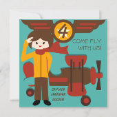 Brunette Girl Pilot Invitations d'anniversaire (Devant)