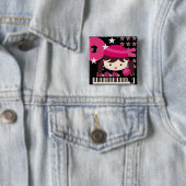 Brunette Girl Rock Star Party Birthday Button (In situ)
