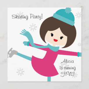 Brunette Girl Skating Birthday Invitation Kaart