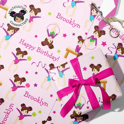 Brunette Gymnastics Birthday Wrapping Paper Cadeaupapier