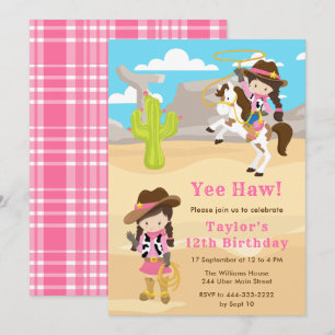 Brunette Haar Cowgirl Verjaardagsfeestje Kaart