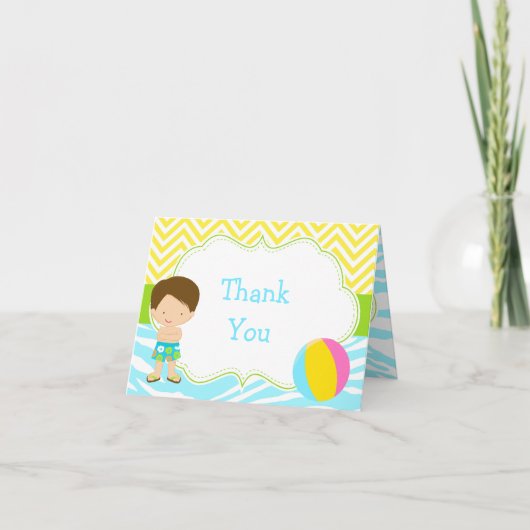 Brunette Hair Boy Pool Party Bash Bedankkaart (Voorkant)