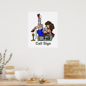 Brunette Ham Radio Pin-up Girl Poster past het aan (Keuken)