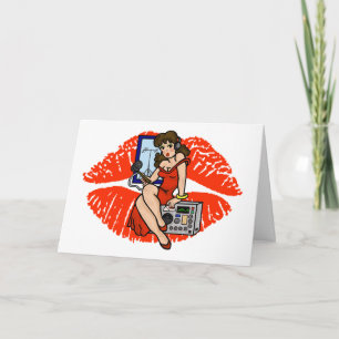 Brunette Ham Radio Pin-up Girl Smoochie Kaart