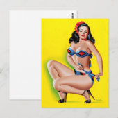 Brunette in Bikini Pin Up Briefkaart (Voorkant / Achterkant)