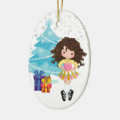 Brunette Irish Dancer Winter Kerstfeestdag Keramisch Ornament (Links)