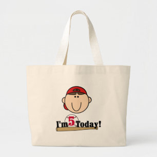 Brunette Jongen Honkbal 5e Verjaardag Grote Tote Bag