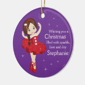Brunette Kerstmis Ballerina Ceramic Ornament (Links)