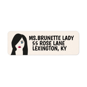 BRUNETTE LADY REURN ADRESETIKETTEN ETIKET