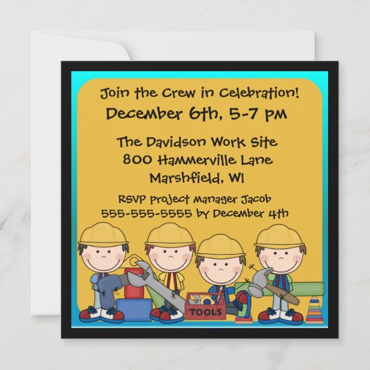 Brunette Little Fix-It Man Invitation d'anniversai (Dos)