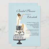 Brunette Mariée Douche nuptiale Invitation Blue Gr (Devant / Derrière)