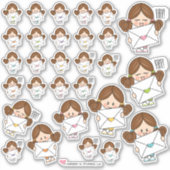 Brunette Meisje Happy Mail Stickers (Voorkant)