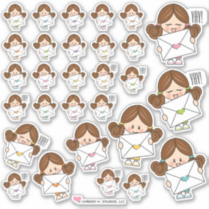 Brunette Meisje Happy Mail Stickers