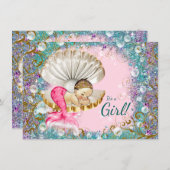 Brunette Mermaid Baby Shower Invitations (Devant / Derrière)