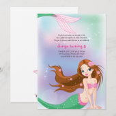 Brunette Mermaid Carte d'invitation d'anniversaire (Devant / Derrière)
