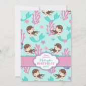 Brunette Mermaid Fifth Birthday Invitation Kaart (Achterkant)
