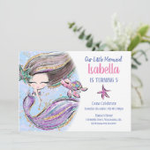Brunette Mermaid Invitation de fête d'anniversaire (Debout devant)