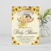 Brunette Mermaid Sunflower Baby Shower Invitation (Debout devant)