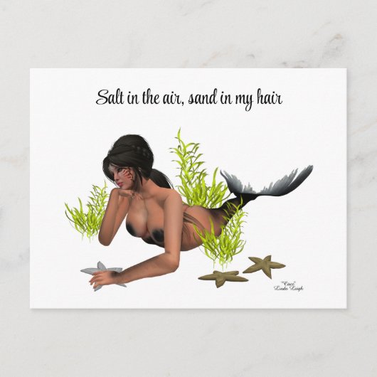 Brunette Mermaid with Starfish Briefkaart (Voorkant)