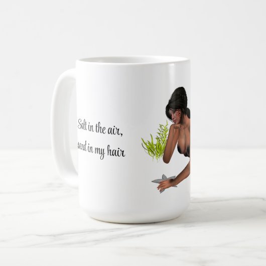 Brunette Mermaid with Starfish Coffee Mok (Voorkant links)