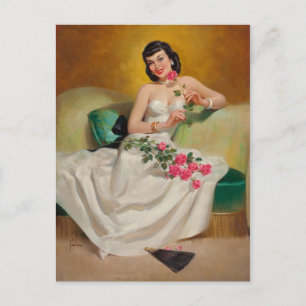 Brunette met Rozen Briefkaart