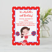 Brunette Navy Red Cheerleader - uitnodigingen (Staand voorkant)