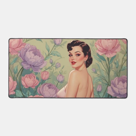 Brunette Pin-Up Fleurs Pastel (Recto)