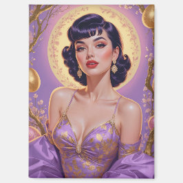 Brunette Pin-Up Paaseieren Goud en Paarse Magneet
