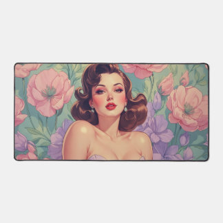 Brunette Pin-Up Pastel Bloemen Bureaumat