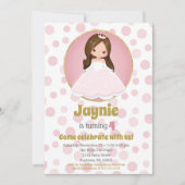 Brunette Pink Princess Girls Invitation Anniversai (Devant)