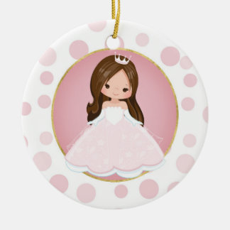 Brunette Pink Princess Keramisch Ornament