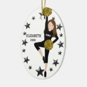 Brunette Pom Squad Gold en Black Ceramic Ornament (Links)