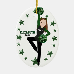 Brunette Pom Squad Groen & Zwart Keramisch Ornament