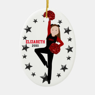 Brunette Pom Squad in Black & Red Keramisch Ornament