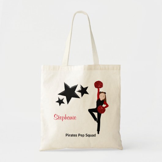 Brunette Pom Squad in Black & Red Tote Bag (Voorkant)