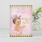 Brunette Princess Baby shower Pink Tutu Gold Kaart (Staand voorkant)